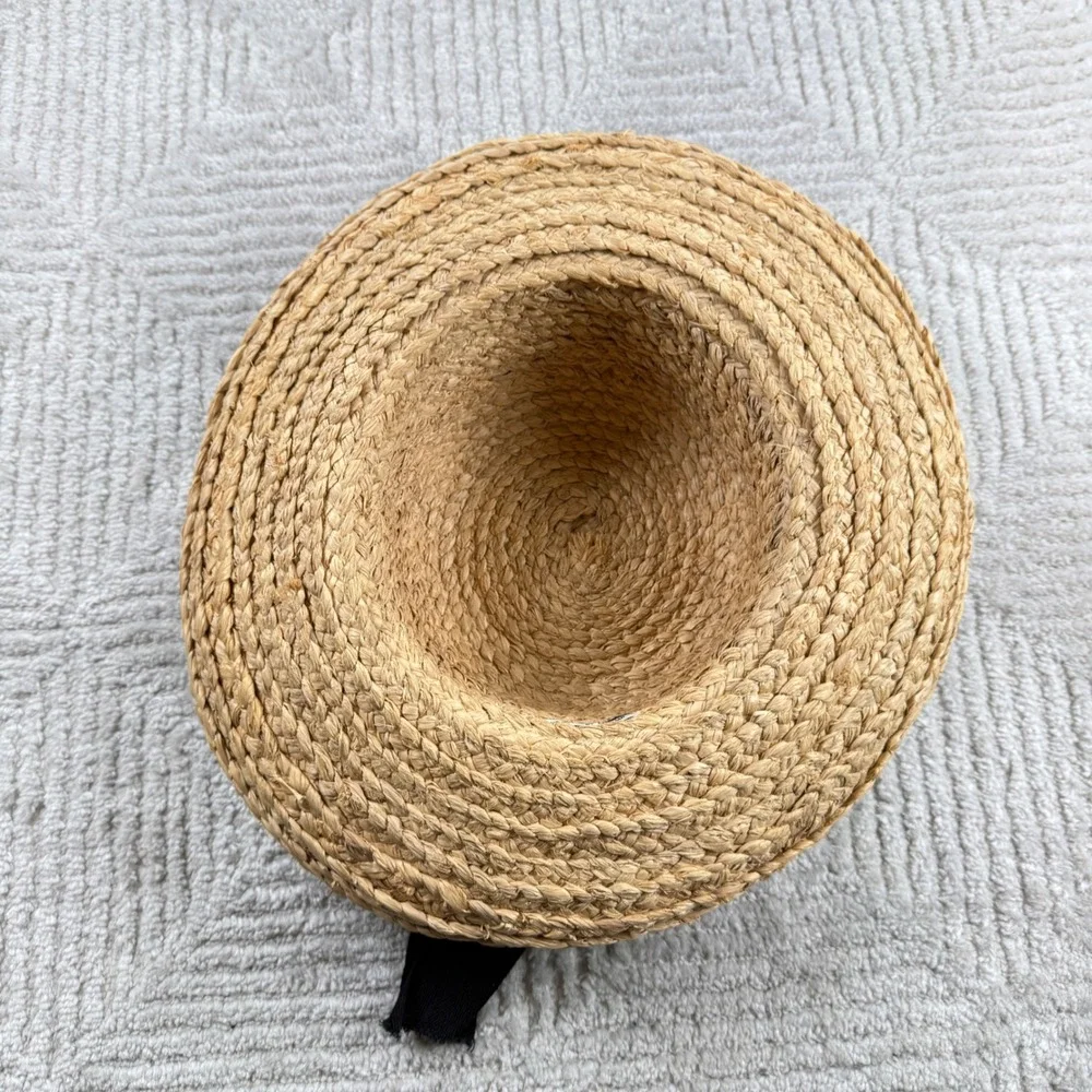 Betmar Street Smart Straw Sun Hat Women's Tan Black Ribbon Floral Summer Beach